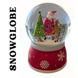 Musical Santa Reindeer Snow Globe Plays Deck The Halls Snowflake Base